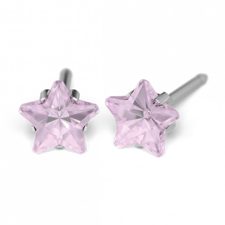 126_Chirurginio nerūdijančio plieno 5 mm rožinio Cubic Zirconia žvaigždutė