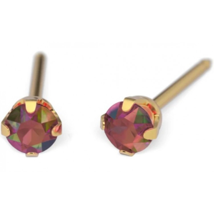 259_Paauksuotas 3 mm auskaras su šviesiai rausvo chameleono akute